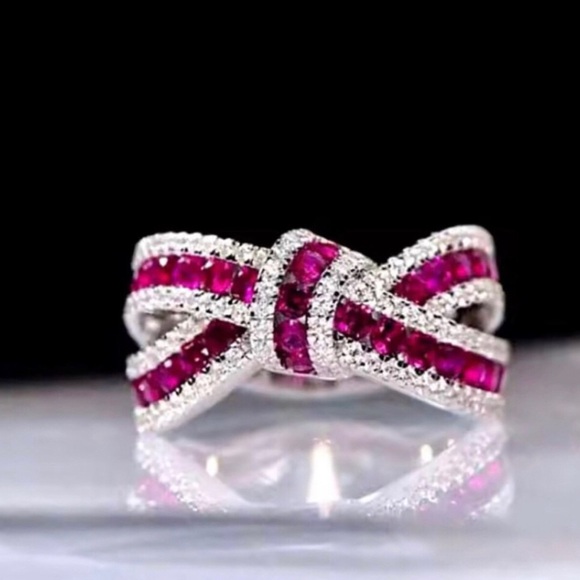 Jewelry - Elegant Pink Ruby Bow Ring in Silver
